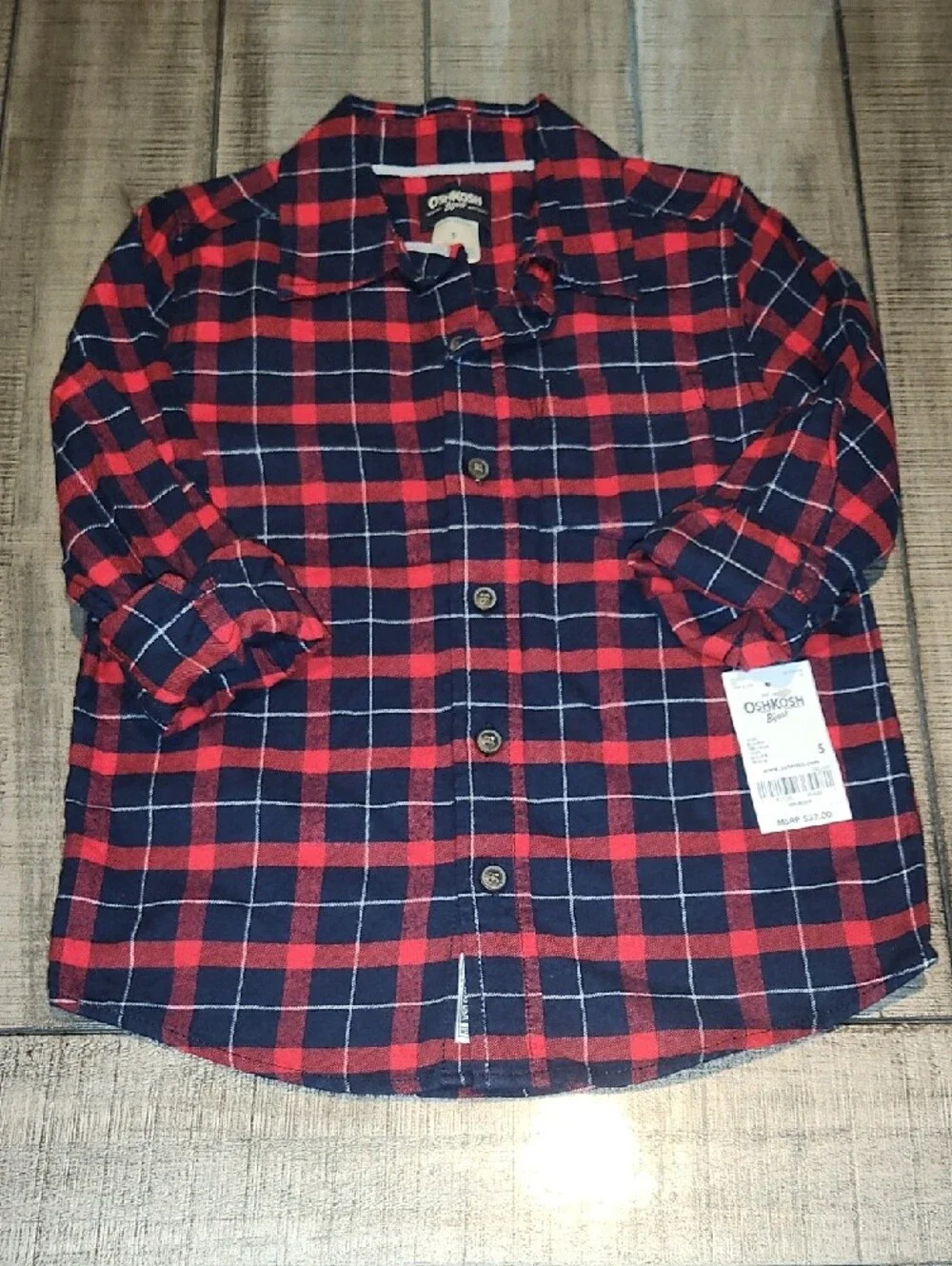 NWT OshKosh B'gosh Red & Navy Plaid Button-Down Shirt